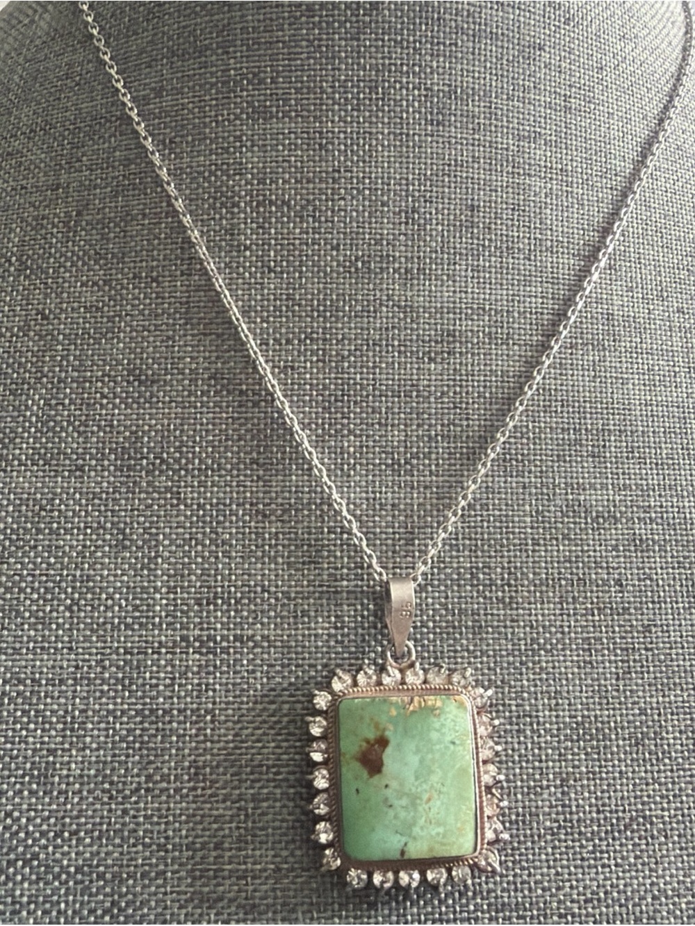 Sterling Silver Pendant Necklace with Mint Green Turquoise Center